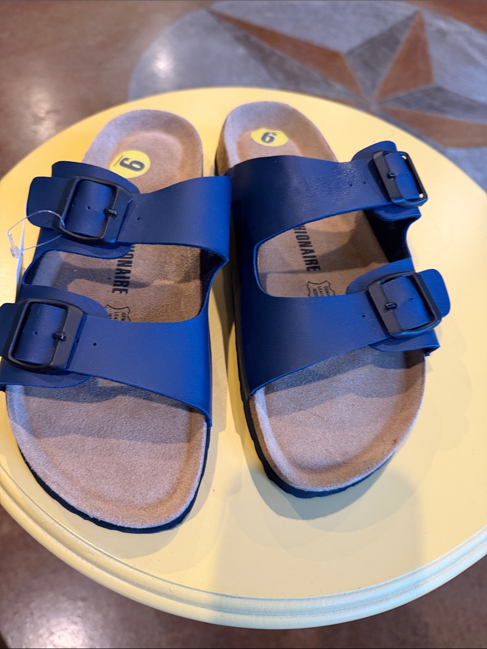 Navy Blue Double-Buckle Slide Sandals